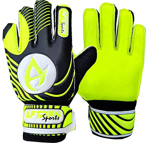 AFTREN Fußball Torwarthandschuhe für Jungen Kinder Kinder Erwachsene Fußball Torwarthandschuhe Schutz Super Grip Palms für Junior Üben (Gelb, 6)