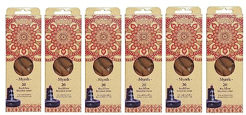 Hosley Myrrh Backflow Brown Incense Cones, Long Lasting Aroma for Positivity & Pure Air, Wood Powder, Aromatherapy for Stress Relief, Air Purifier & Cleansing, Gift Set - Pack of 120 Pcs Cones