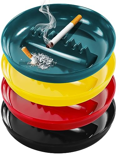 Grovind Ash Tray for Cigarettes [4 Pack] Melamine 7 Inches Outdoor Ashtray for Patio, Plastic Ashtrays With 7 Cigarette Holders, Home Office Indoor Outdoor Use