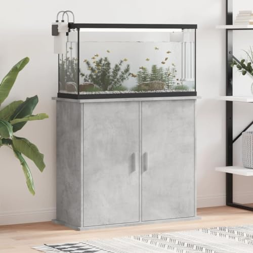 Homgoday Support d'aquarium - Table basse pour aquarium - Avec 4 compartiments - Pour un maintien sûr - Gris béton - 81 x 36 x 73 cm