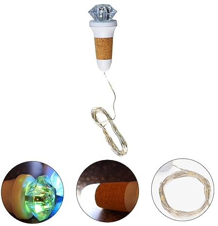 IMIKEYA Wiederaufladbare USB Korkenlampe aus Kunststoff mit Diamantkopf und LED Kupfer Lichterkette Flaschenverschlusslicht für Innenraumdekoration Stimmungsvolles Nachtlicht