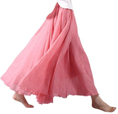 Giltpeak Maxi gonna in lino, gonna lunga estiva da donna, gonna lunga in cotone con elastico in vita, Rosso chiaro., M