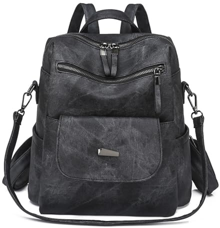 Sacs à Dos Mode pour Femmes Anti-Vol Décontracté Sacs D'école, Femmes Sac à Dos Étanche Portés Dos en PU Cuir, Sac a Dos College, Rétro Dames Sac à Dos pour Voyage Scolaire Randonnée Travail (Noir)