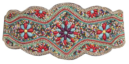 MUUYYI Damengürtel im Bohemian-Stil, türkisfarbene Perlen, ethnischer Korsettgürtel, elastischer Gürtel, Damen-Zubehör