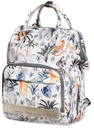 SONARIN Multifonctionnel Nylon Sac à Dos à Langer pour Bébé,Sac à Langer Imperméable Sac de Maternité Sac à Couches de Voyage Portable avec Matelas à Langer & Crochets de Poussette(Animaux)