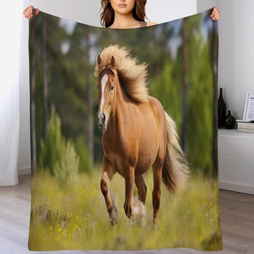 Pferd Fleece Decke, Flauschige Kuscheldecken, Superweiche Leichte Flannel Wohndecke Mit Druck Für Couch Bett/Sofa（130×180cm）