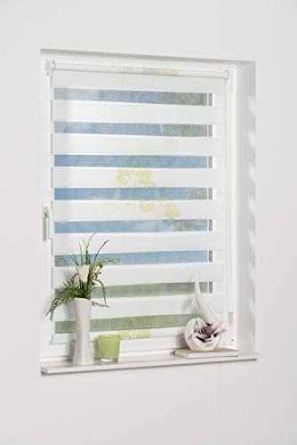 K-Home Klemmfix Doppelrollo Madrid ohne Bohren Blume Grün B55 x H150 cm