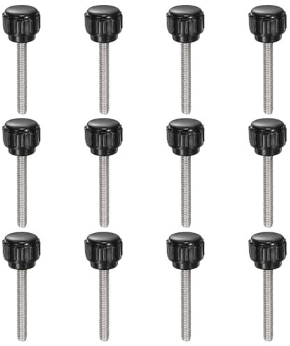 QUARKZMAN 12pcs Tornillo Moleteado, M4x30mm Tornillo de Pulgar de Rosca Macho Pomos de Sujeción Moleteados Métricos de Acero Inoxidable Perilla de Perno de Estudio Tornillo de Apriete, Negro