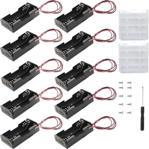 VISSQH 10 Pièces AA Support de Batterie,2 x 1.5V Support de Batterie,3V Battery Holder Box Case,AA Boîte à Piles en Plastique avec Wire Leads(Noir)