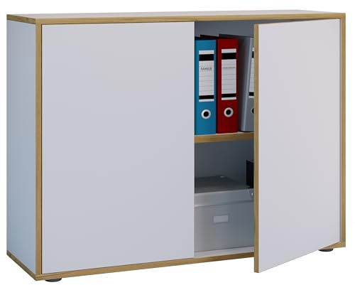 VCM Büroschrank 100x33x74 cm 2 Türen 2 Fächer für Homeoffice Büromöbel | Ordnung für Akten und Ordner - praktisch fürs Homeoffice und Büro - für Angestellte und Selbstständige, Holzwerkstoff