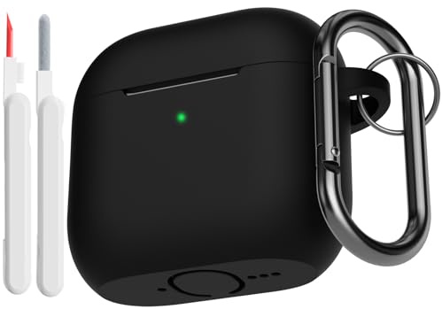 KOKOKA Silikon Hülle Schutzhülle Kompatibel mit AirPods 4. Generation mit Reinigungsset, Stoßfeste Weiche Dünne Schutzhülle Case für Airpods 4 2024 mit Cleaner Kit & Karabiner, Schwarz