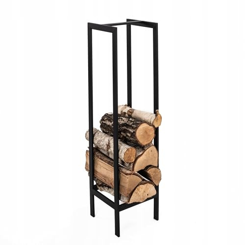 Kapaga Kaminholzregal 25x25x100 cm – geschweißt ohne Verschraubung und ohne Montage – Stahl pulverbeschichtet Schwarz – Brennholzregal Kaminholzhalter Feuerholzständer für Innen