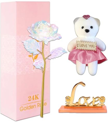 Artificiali Rosa, Confezioni presente donna - Rosa eterna in oro, bellissima rosa per la bestia, fantastico dono per fidanzato, compleanno, Eternauta, doni per la fidanzata, suocera, per un'amica