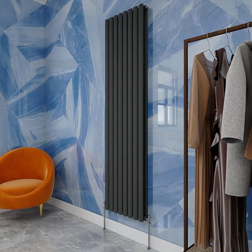 Anthracite High-Efficiency Vertical Oval Column Radiator, 1800x472mm, Double-Panel Design, Central Heating for Modern Homes
