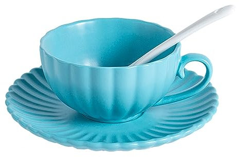 Juego de Taza de café Mate y platillos con Forma de Flor para el hogar, Taza de Leche de cerámica Sencilla, Recipiente para Bebidas (Gris Claro Argento)