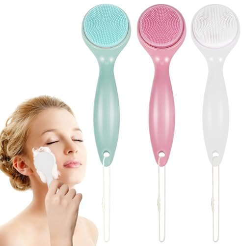 Healvian Gesichtsbürste Mit Ergonomischem Griff Silikonborsten 3er-pack Tiefenreinigung Gesichtswäscher
