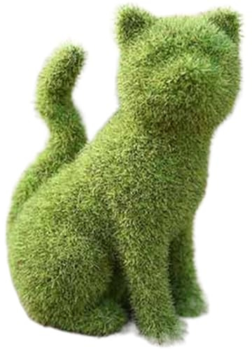 Licsaliwe Statue di animale affiorata, figurine per gatti in resina in erba artificiale, decorazione di pietre coperte verde finta per il giardino