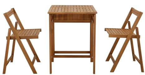 Miliboo Set aus 2 Klappstühlen und 1 klappbaren Balkontisch mit Stauraum aus Massivholz Prado