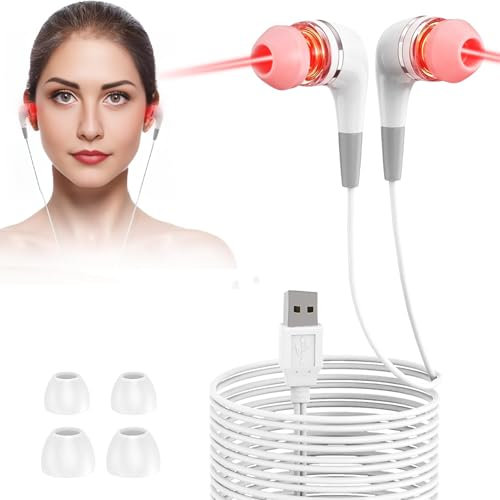 Rotlichttherapie für Ohren – Schmerzlinderung & Durchblutungsförderung, 650NM Rotlicht Ohrtherapiegerät mit 2 Paar Silikon-Ohrkanalaufsätzen, ideal für den täglichen Gebrauch zu Hause & im Büro
