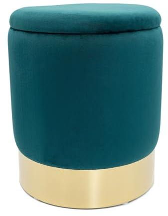 Amago home Samthocker Ø 31 H 38 cm Velour Hocker mit Stauraum u. Deckel - Deko Hocker Samt Pouf Farbe smaragd