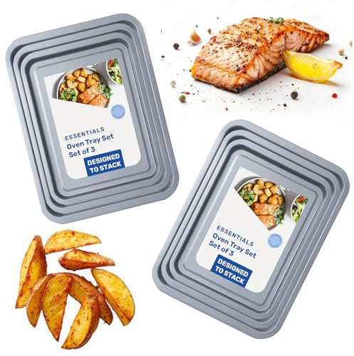 Easy to Clean 3 Pack Non-Stick Oven Baking Tray Set 35cm x 31cm & 28cm | (Set of 3 (1 x 35, 1 x 31 & 1 x 28cm))