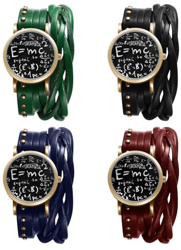 JewelryWe Damenuhr Wickelarmbanduhr Lederarmband Uhr Vintage Analog Quarz Armbanduhr Damen Echtleder Geflochten Armband Wickelarmband Halloween Punk Uhr