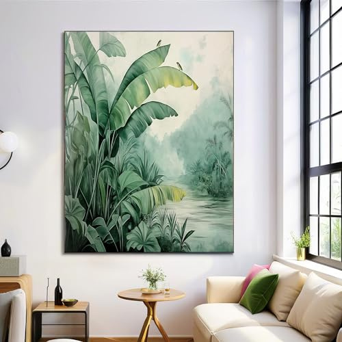 Impression Sur Toile Feuilles Plantes Tropicales – Décoration Murale Jungle Feuilles Bananier Pour Salon, Chambre, Bureau, Cuisine, 50×70 cm, Sans Cadre, Art Mural Moderne, Tableau Décoratif
