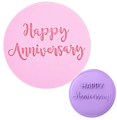 Happy Anniversary Cookie Stamp, Acrylic 3D Fondant Embosser | Anniversary raised design for biscuit dough, fondant, sugar paste, cakes, cupcakes and party treats