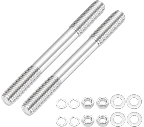 sourcing map Lot de 2 vis à goujons à double extrémité M10 x 90 mm en acier inoxydable 304 à double filetage avec rondelle d'écrou pour l'entretien de la maison, ancrage structurel, vis de fixation