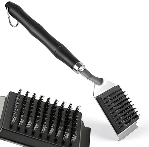 Grillbürste 2in1 mit Edelstahlborsten & Schaber, 31.5CM Grill Reinigungsbürste mit Wärmedämmung Griff, Ideal für Gasgrill, Holzkohlegrill, Elektrogrill und Grillrost