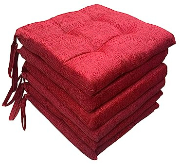 PASSION - Set 6 Cuscini per Sedia da Cucina Made In Italy - Coprisedia 4 punti Set da 6 40X40 - Universali cuscini da cucina imbottiti con lacci 100% Made In Italy (Rosso)