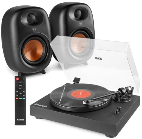 Audizio Hi-Fi Vinyl Record Player System with Auto Return, Anti-Skate, Counterweight & 160W Bluetooth Speakers, Modern Home Audio Turntable Package, Built-in Preamp, Optical, RCA, & USB Playback