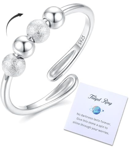 Milacolato Anello Antistress Donna Argento Sterling 925 Anelli Donna con Perline Rotanti Dimensione Pollice Regolabile Anelli di Apertura per Donne Ragazze Gioielli Regalo Oro/Argento-S