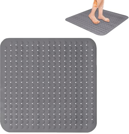 Duschmatte rutschfest, 80 x 80 cm Antirutschmatte Dusche, Duscheinlage mit Ablauflöchern und Saugnäpfen, Groß Duscheinlage Maschinenwaschbar, Dicke Antirutschmatte Dusche, für Dusches (Grau)