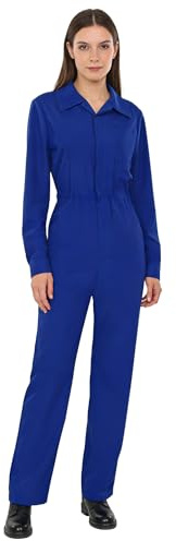 FEESHOW Dam arbetsoverall blåman overall långärmad med knappar Coverall mekaniker hemmafixare arbetskläder, blå, S