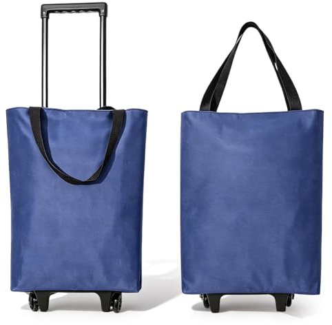 Zinueen Shoppingvagn vikbar 30 l, 2-i-1 kundvagn, modern med väska, enkel shoppingvagn upp till 25 kg för camping, resor, stormarknad (blå)