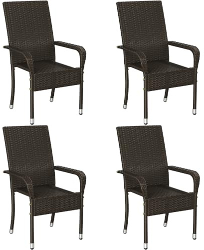 Yaheetech 4er Set Polyrattan Gartenstühle Stapelbar, Rattanstühle Stapelstuhl mit Armlehnen & Rückenlehne, Rattan Stuhl Balkonstuhl mit Verstellbaren Schutzfüßen für Garten Balkon Terrasse, Braun