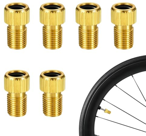 KEJOL 6 Pcs Bike Pump Adaptor, French Valve to American Valve (SV to AV) Brass Bicycle Pump Adapter with Sealing Ring, Compatible with Bicycle, Car, Motorcycle Tyre (Gold)
