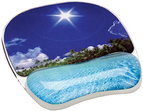 Fellowes Mauspad mit Handgelenkauflage Crystals, mit Gelfüllung, ergonomisch, abwaschbar, Motiv: Strand