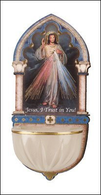 Catholic Gifts - Luminous Divine Mercy Holy Water Font with Gold Foil Highlights (3001)