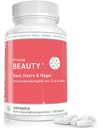 SANOPOLY Priosa® BEAUTY 100 Kapseln I Nährstoff-Mix für Haut, Haare, Nägel & Knochen I Biotin, Q10, Zink, Kieselerde, Aminosäuren & Vitamine I Vegan