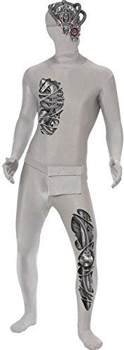 Smiffys Costume combinaison robot, avec costume à braguette cachée et ouverture sous le menton, banane et demi masque