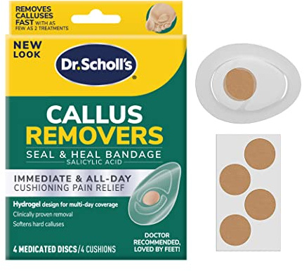 Dr. Scholl's Callus Remover Seal & Heal Bandage with Hydrogel Technology, 4ct /Removes Calluses Fast - Provides Cushioning Protection and Friction for All-Day Pain Relief (Pack of 1, 4 Count Total)