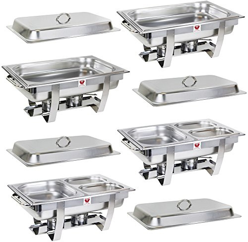 Beeketal 4er Chafing Dish Set 'BCD-4' Profi Gastro Speisewärmer Set aus Edelstahl - Lieferumfang: 4x Grundgestell, 4x Wasserbecken, 4x Deckel, 8x Brennpaste Behälter, 8x Gastronorm Behälter