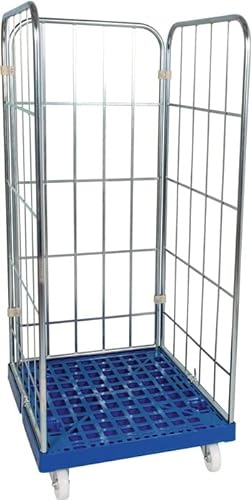 Rollbox mit 2 Seiten- und 1 Rückwand, Traglast 500 kg, BxTxH 720x810x1640 mm, Bodenplatte aus HDPE, RAL 6024 verkehrsgrün
