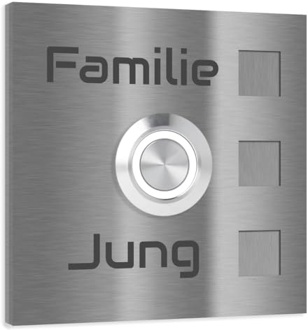 Jung Edelstahl Design - Edelstahl Türklingel Köln Aufputz oder Unterputz - 7 X 7 cm mit LED Taster - Klingel aus V2A Edelstahl geschliffen - Haustürklingel (LED weiss)