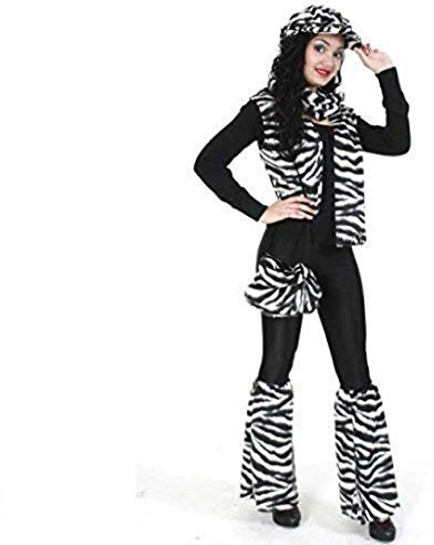 KarnevalsTeufel Damenkostüm-Set Zebra, 4-TLG. Weste, Tasche, Schal und Mütze | M, XL | Plüsch, Tierkostüm, Karneval, Mottoparty (M)