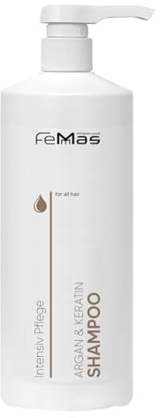 FemMas Argan & Keratin Shampoo mit pflanzlichen Ölen und Proteinen I Arganöl I Reichhaltiges Protein für gesundes und geschmeidiges Haar I Friseur-Qualität I 1000ml mit Pumpe