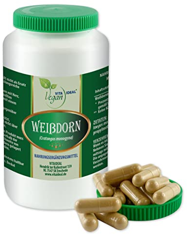 VITA IDEAL Vegan® Weißdorn - Beeren 90 Kapseln - Crataegus monogyna - Tagesportion 1000mg Weissdornbeeren reines Pulver. Natürlich, pflanzlich und ohne Zusatzstoffe, original von VITAIDEAL.