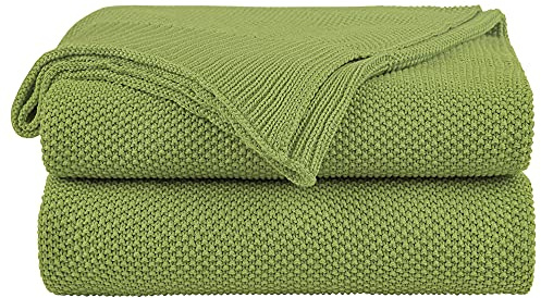 PiccoCasa Tagesdecke Baumwolle Strickdecke Sommerdecke pflegeleicht gesund als Sofadecke Sofaüberwurf für Fernsehen oder Lesen usw. Grün 130x180cm